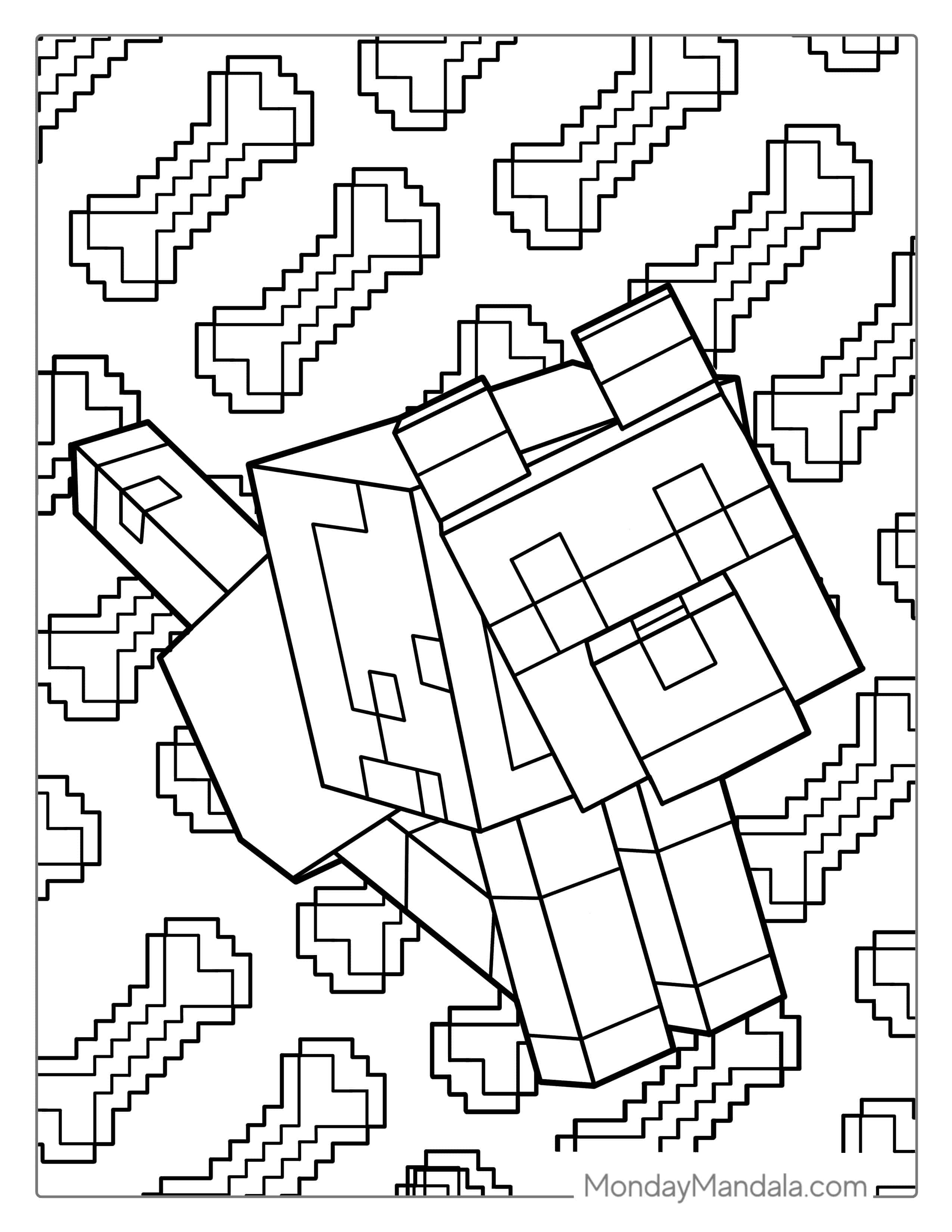 Cute Minecraft Dog Coloring Sheet coloring page — printable line art