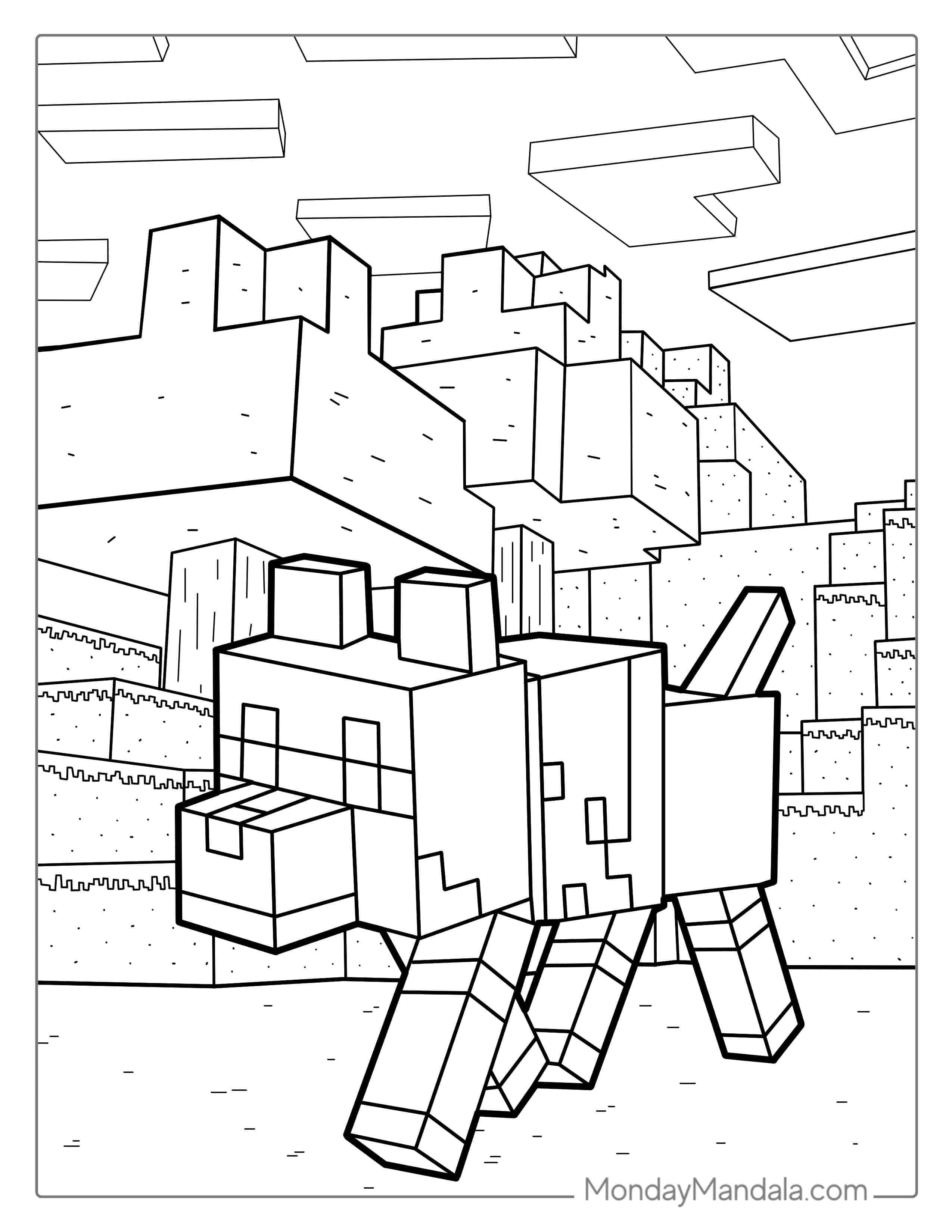Cute Minecraft Wolf Coloring For Kids coloring page — printable line art