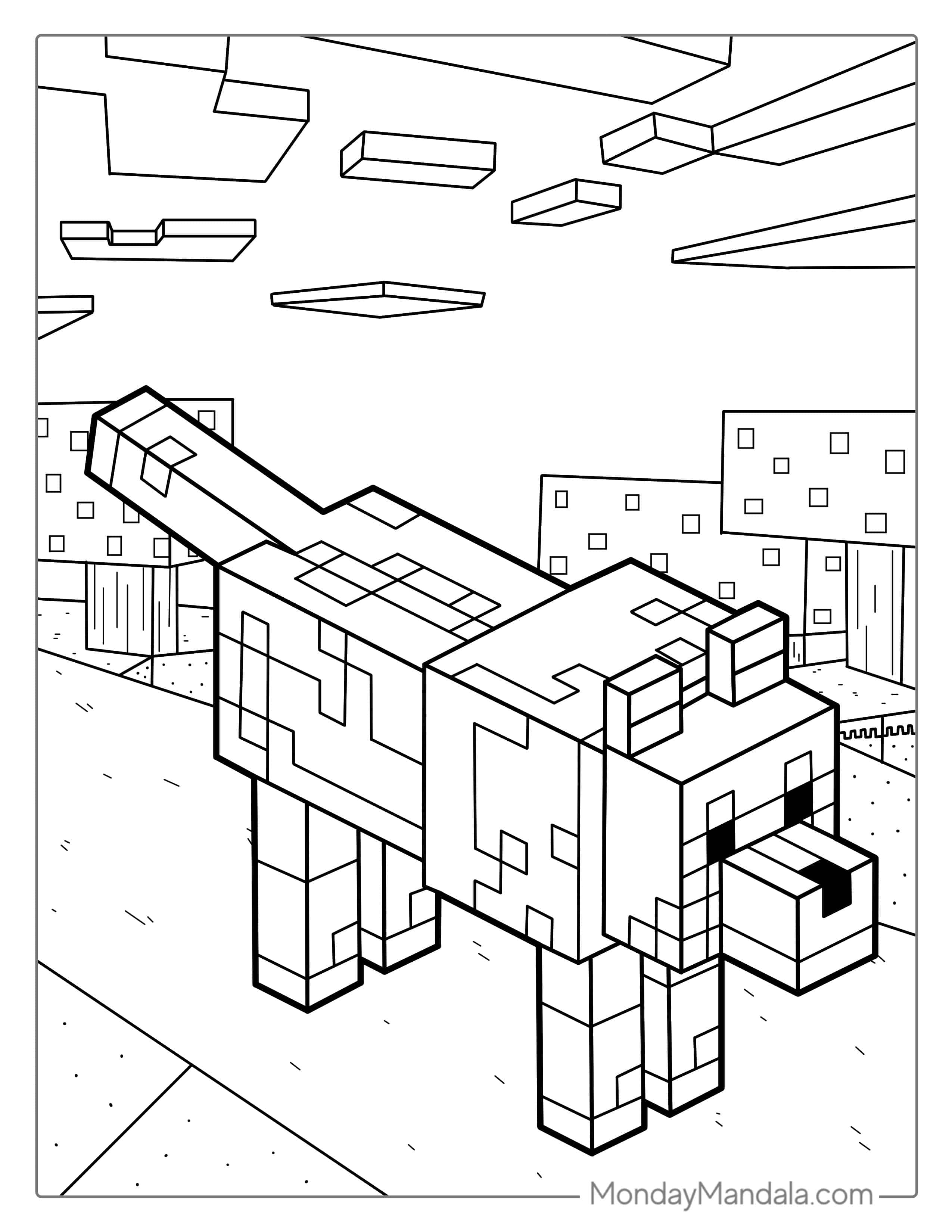 Detailed Coloring Page Of Minecraft Dog coloring page — printable line art