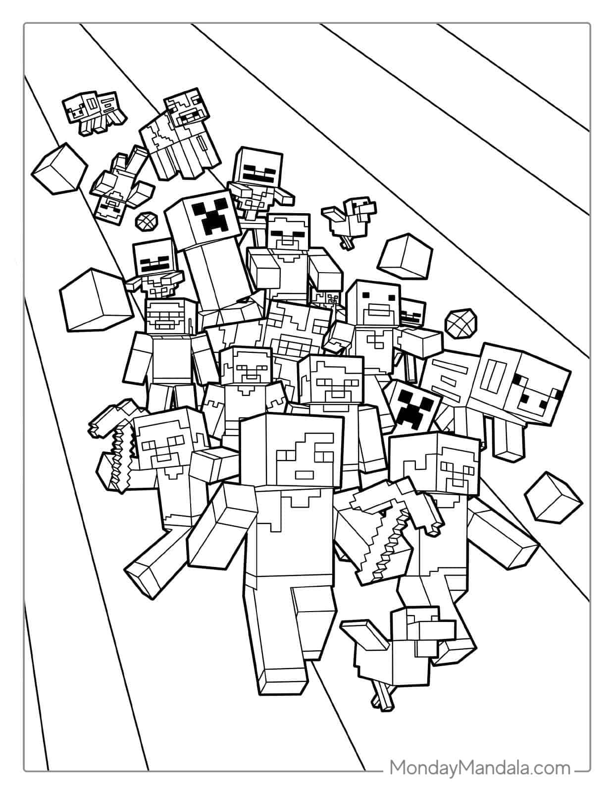 Detailed Coloring Page Of Minecraft Steve Holding Flower coloring page — printable line art