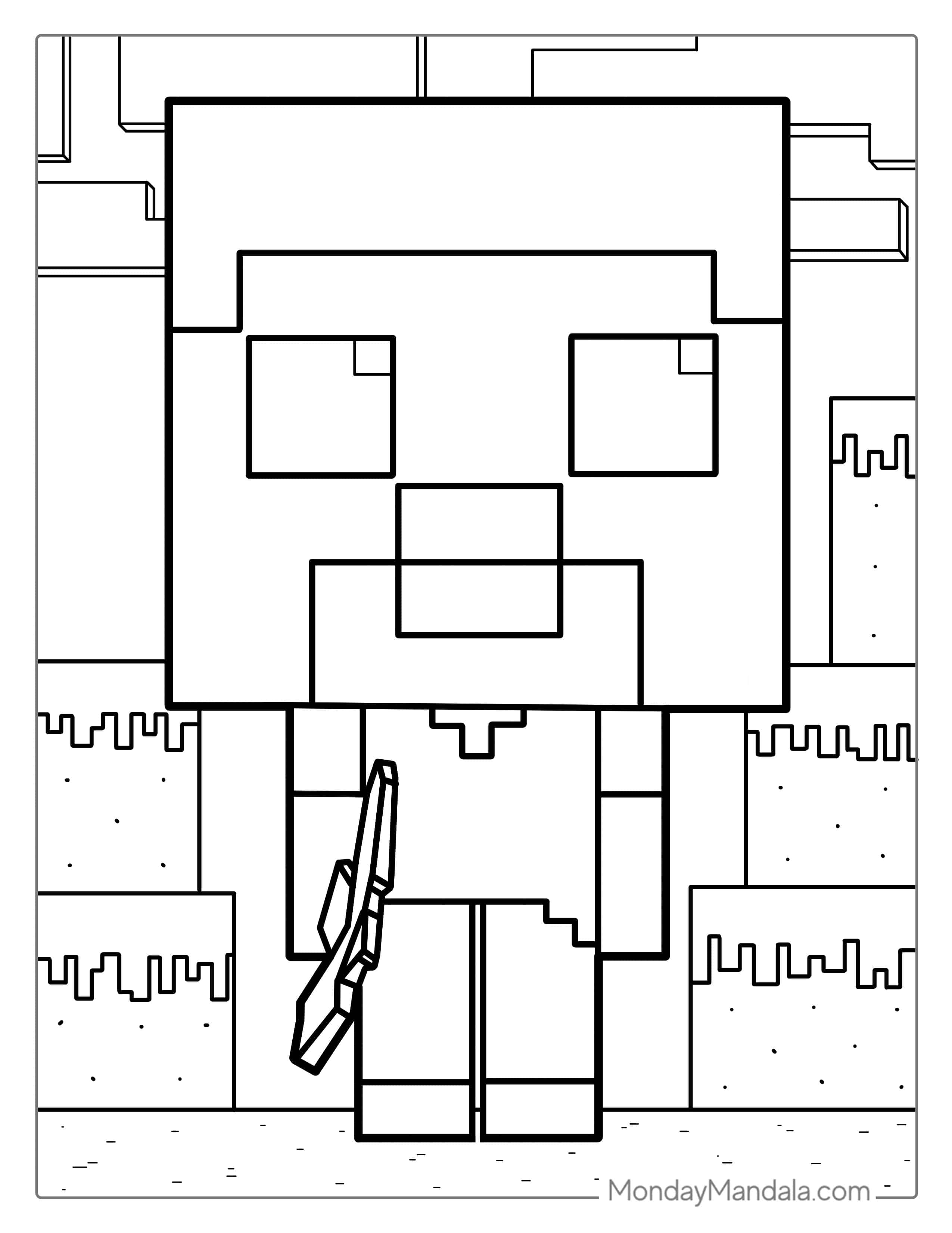 Funko Pop Minecraft Steve Coloring Sheet coloring page — printable line art