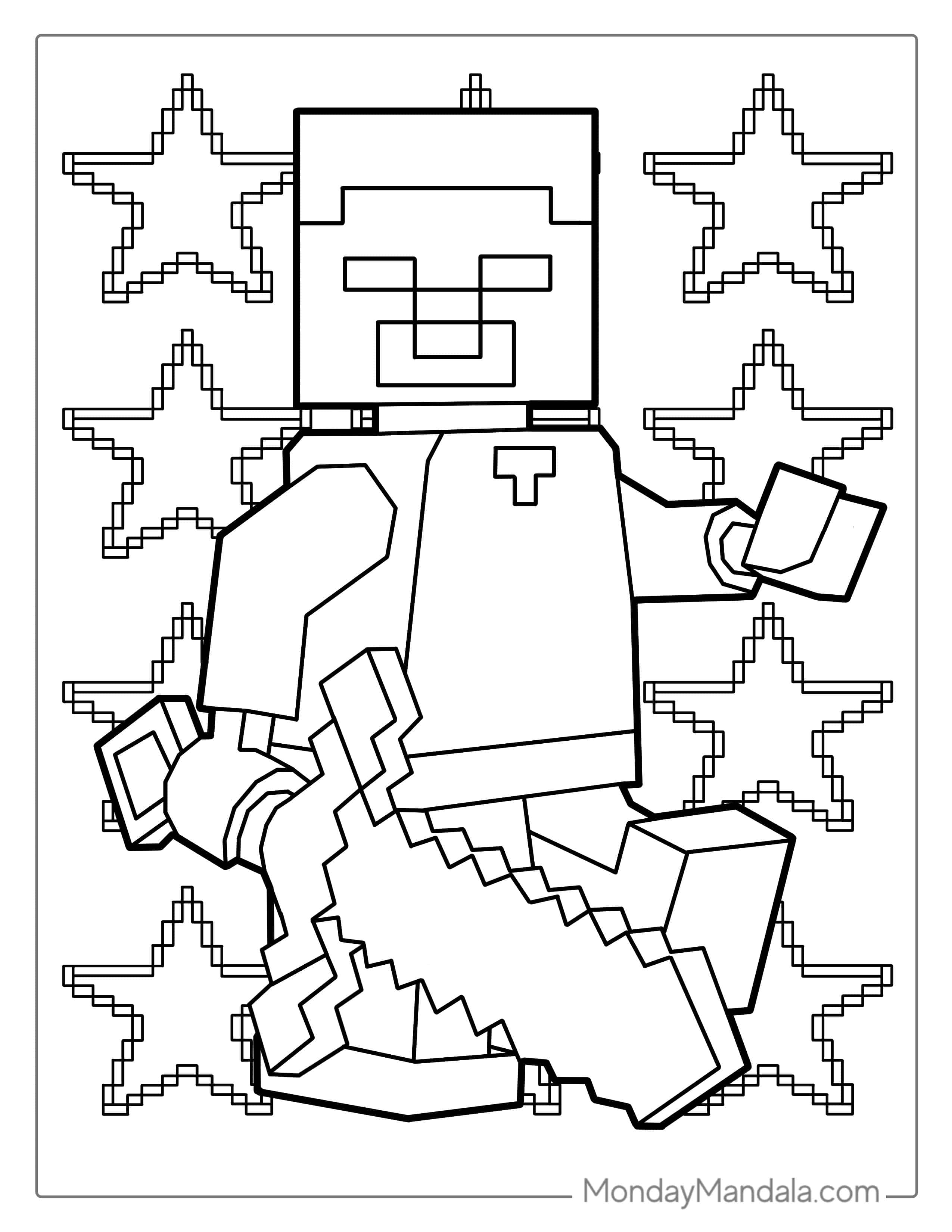Lego Minecraft Steve Holding Sword To Color coloring page