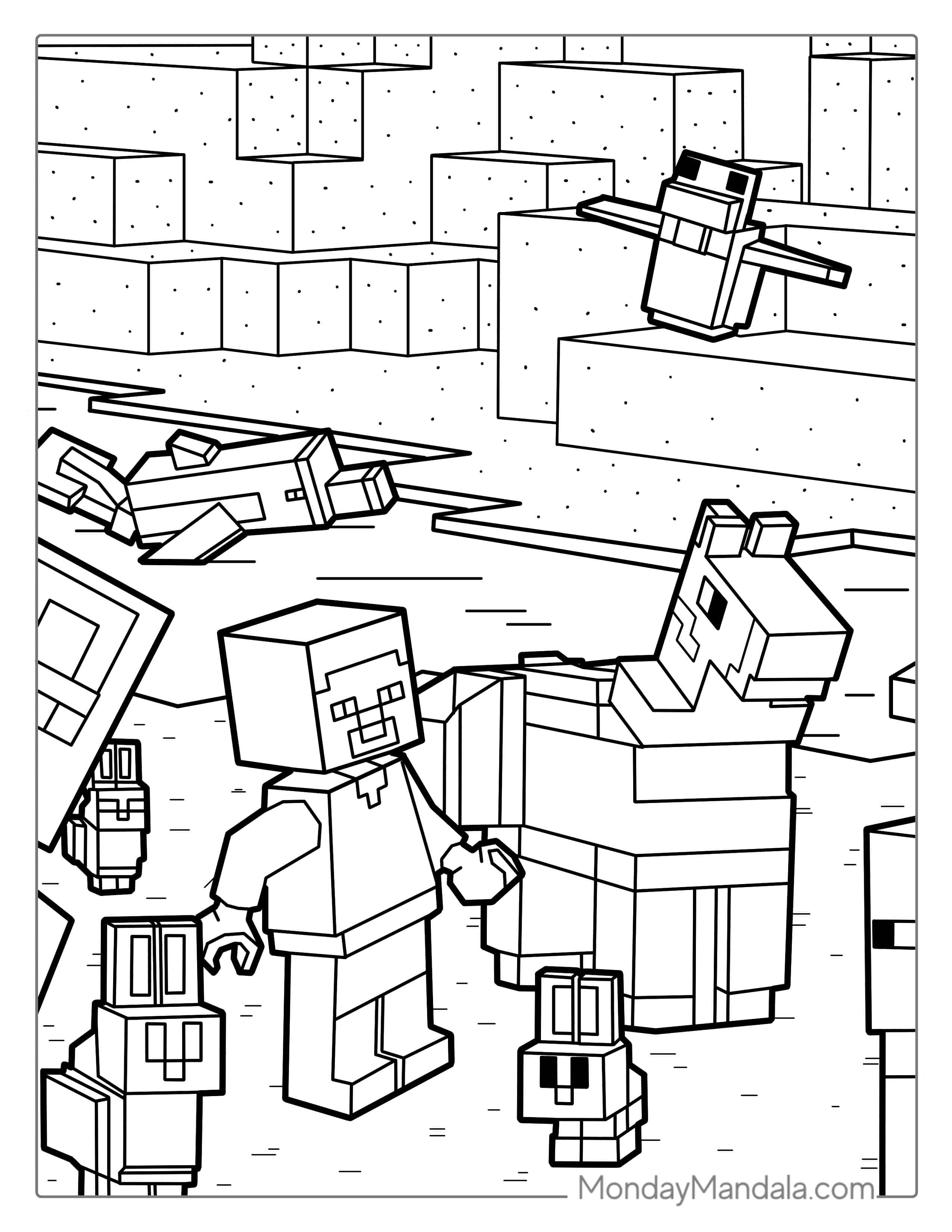 Lego Minecraft With Llama And Rabbits Coloring Page coloring page