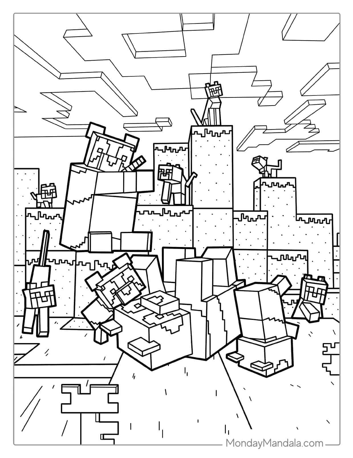 Minecraft Animals (Pandas And Cats) Coloring coloring page — printable line art