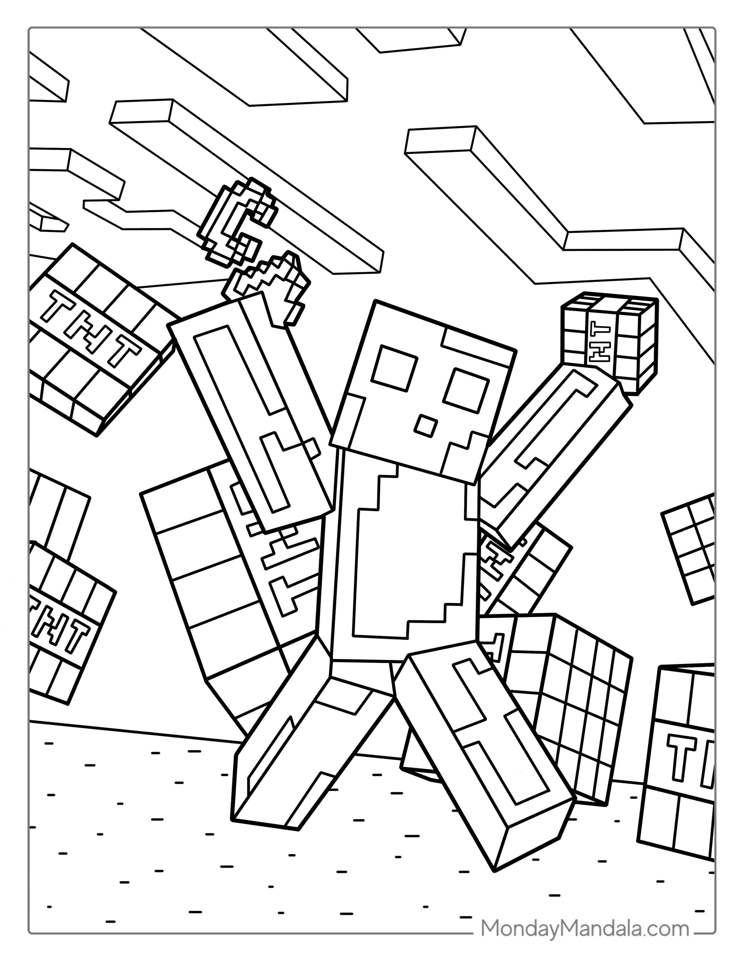 Minecraft Creeper With TNT Coloring Page coloring page — printable line art