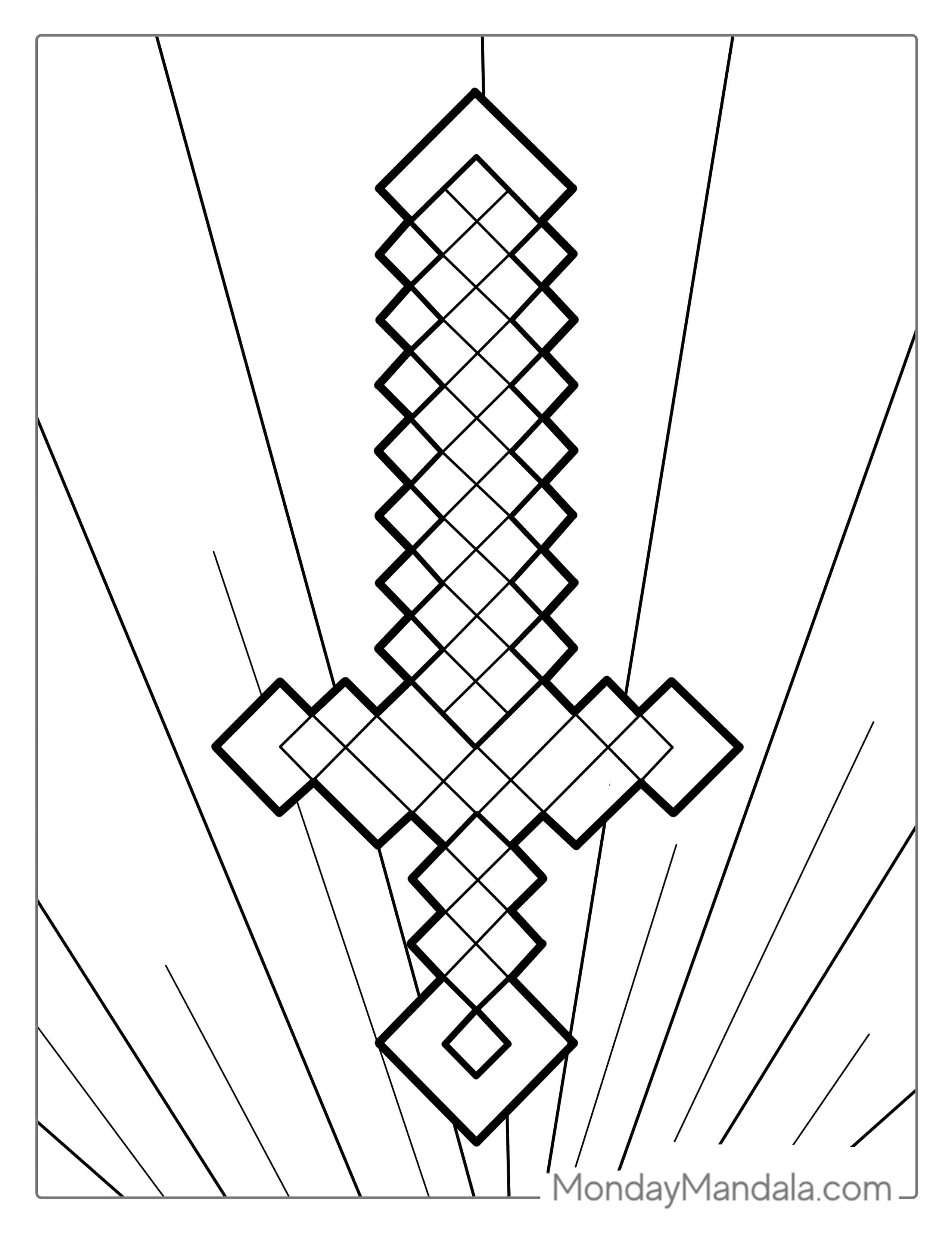 Minecraft Diamond Sword Coloring Page coloring page — printable line art