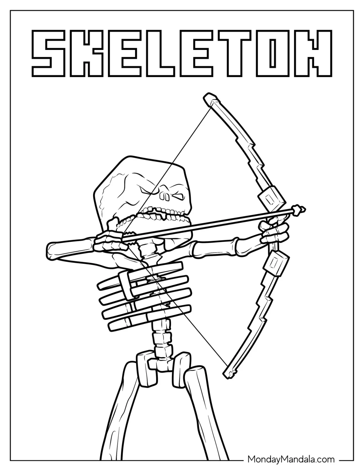 Minecraft Movie Coloring Page Skeleton with Bow For Kids coloring page