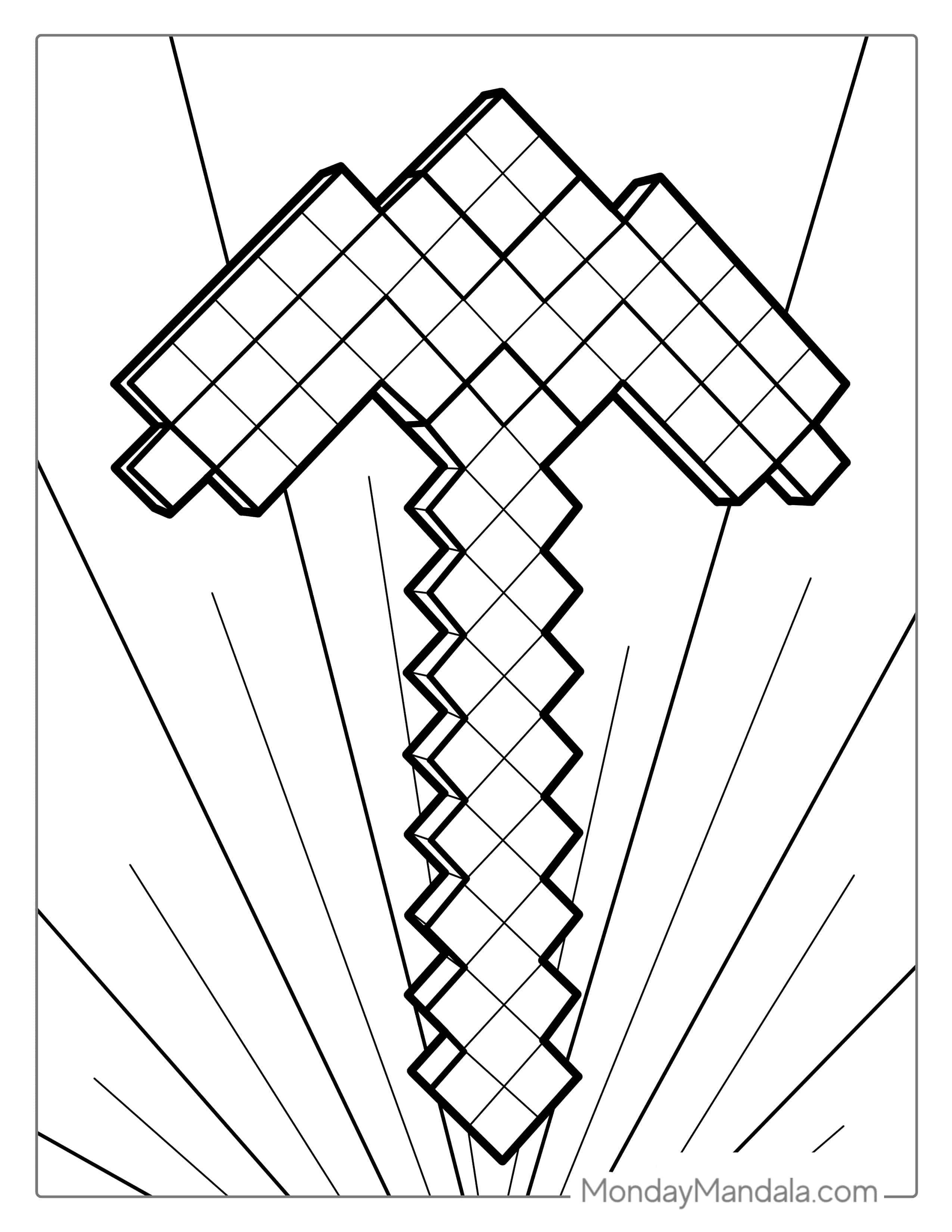 Minecraft Pickaxe Coloring Page For Kids coloring page — printable line art