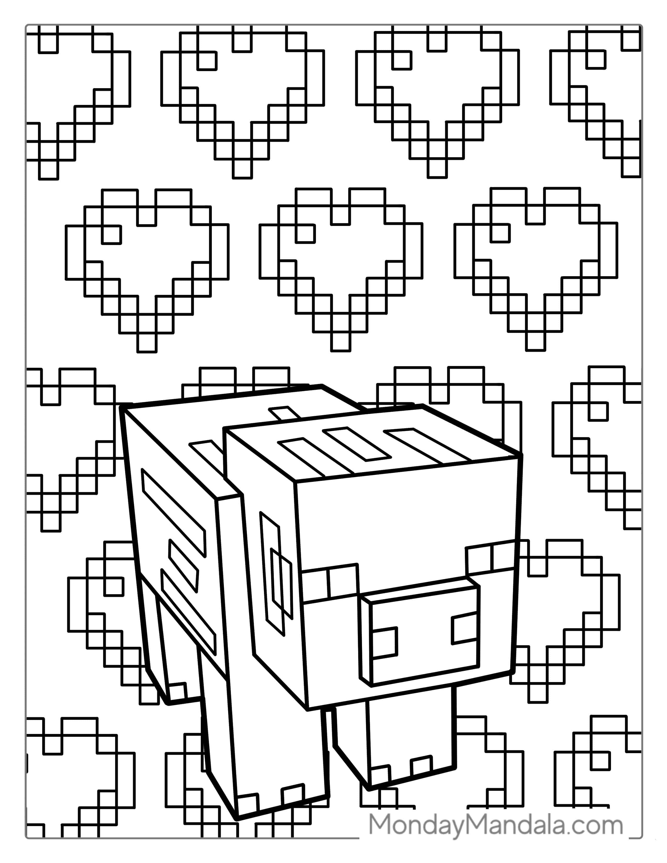 Minecraft Pig Coloring Sheet For Kids coloring page — printable line art