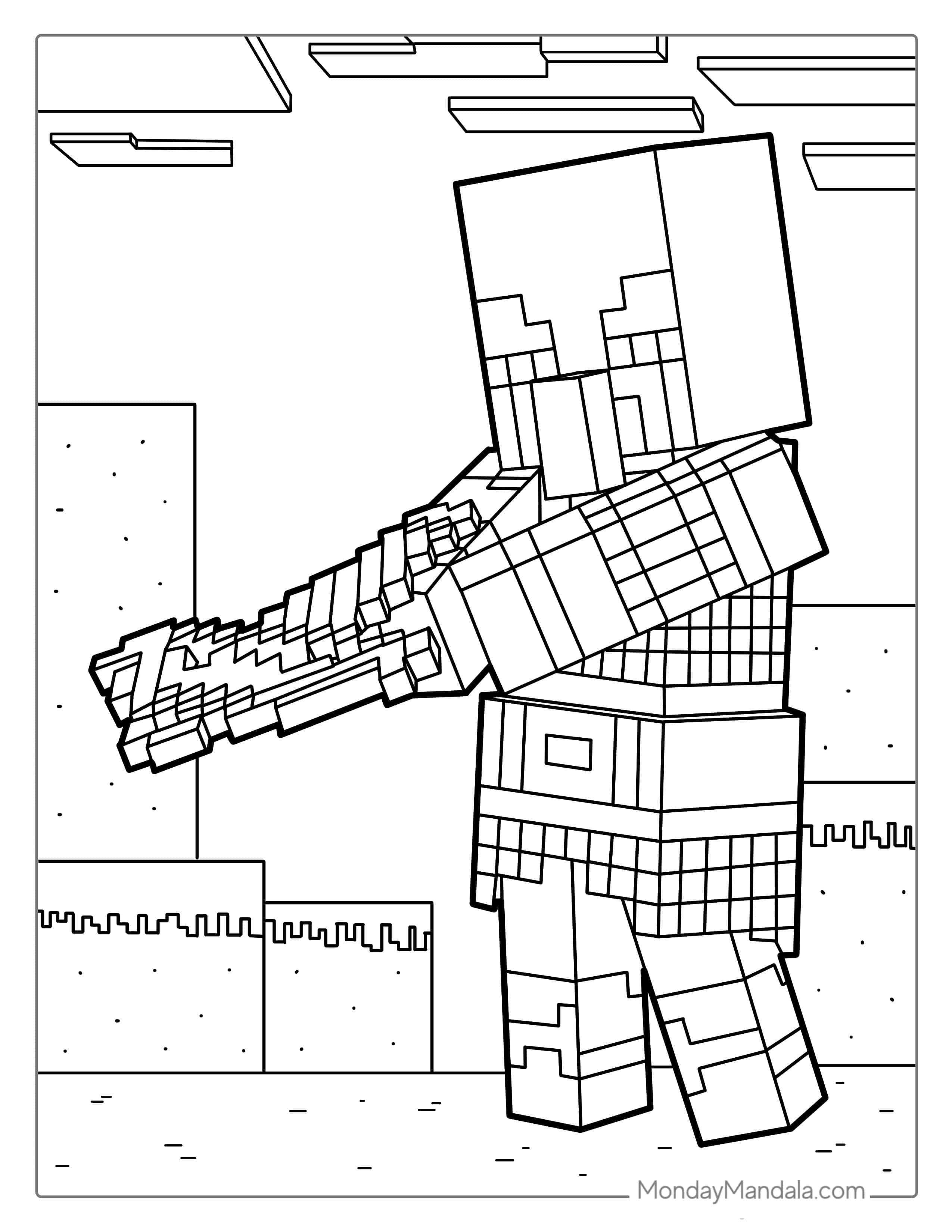 Minecraft Pillager With Bow Coloring Sheet coloring page — printable line art