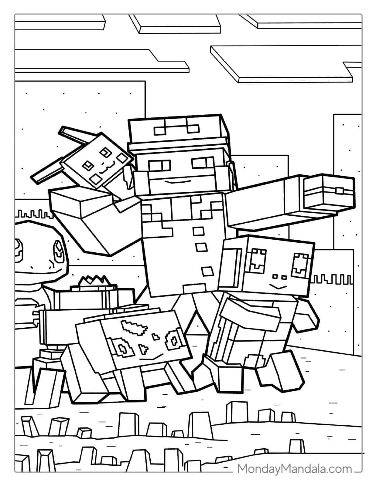 Minecraft Pokemon Coloring Page With Squirtle And Pikachu coloring page — printable line art