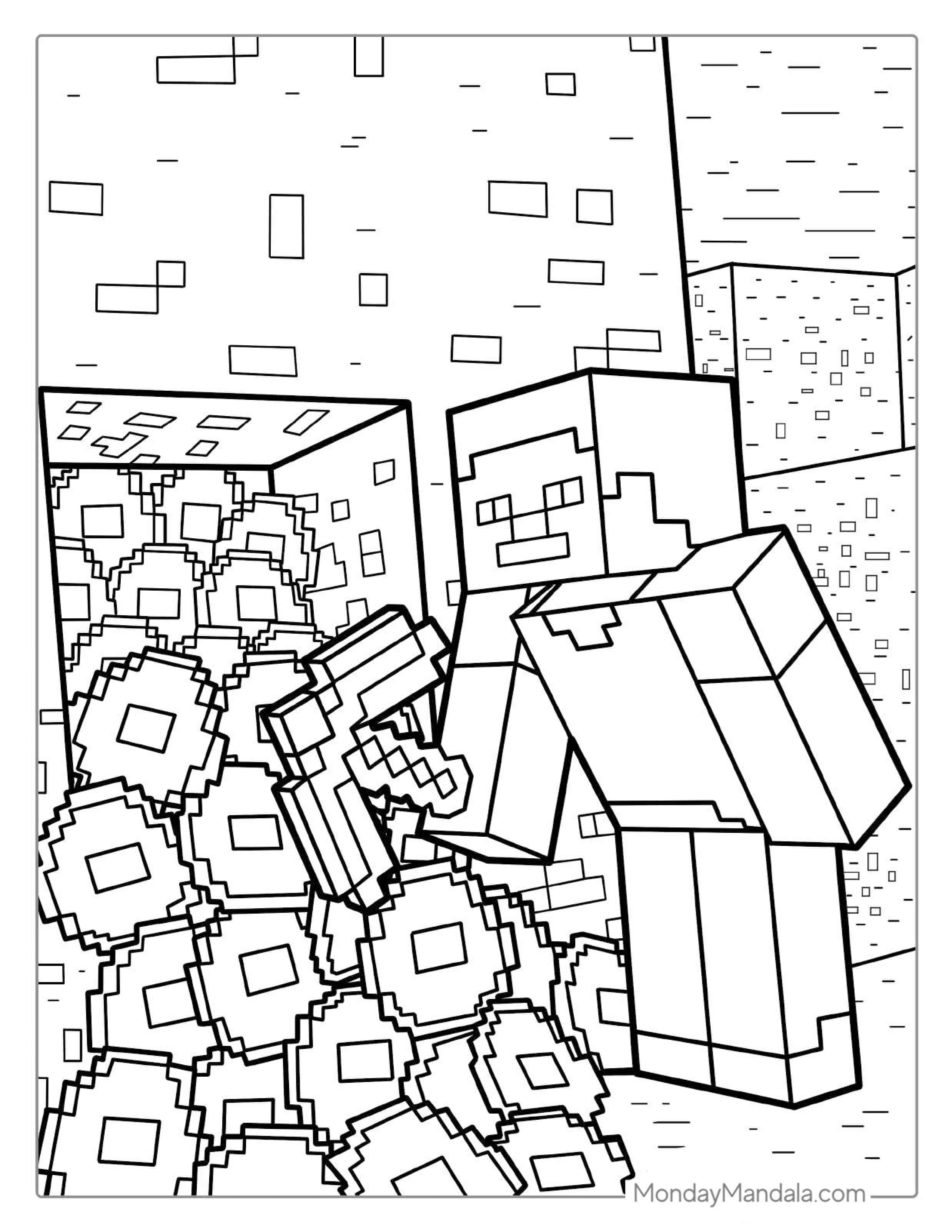 Minecraft Steve Prospecting For Diamonds Coloring Page coloring page