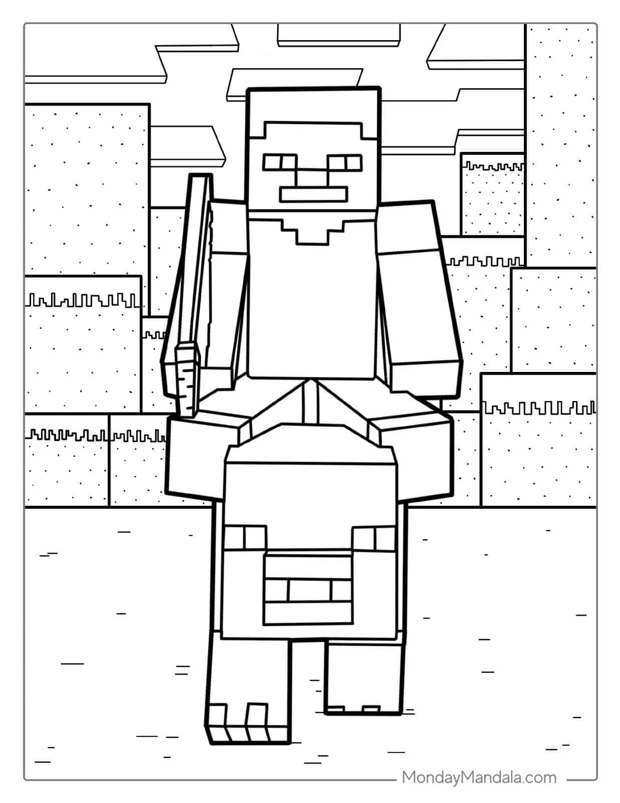 Minecraft Steve Riding Pig Coloring-Recovered coloring page