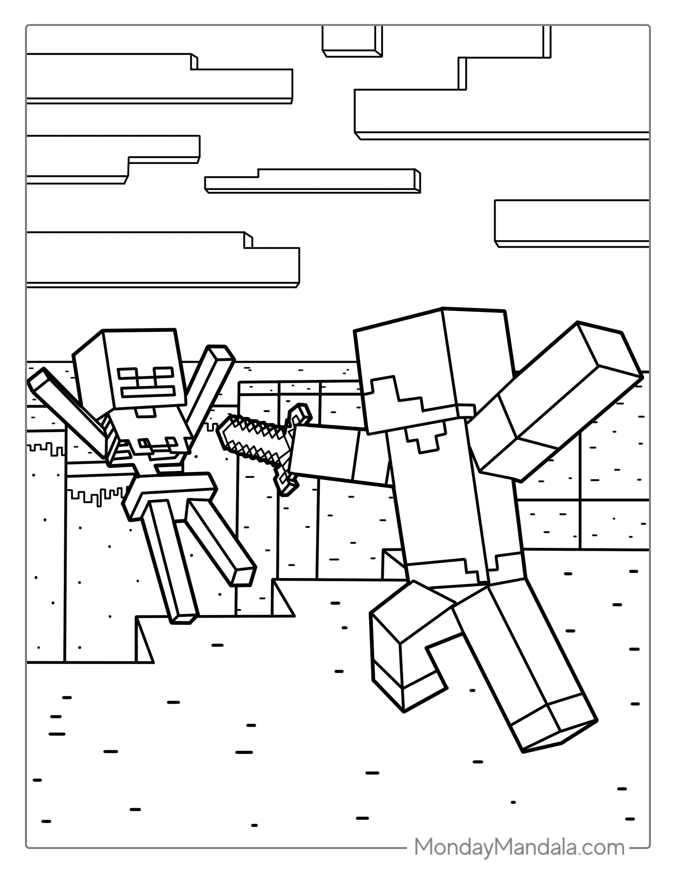 Minecraft Steve Vs Skeleton Coloring Page coloring page — printable line art