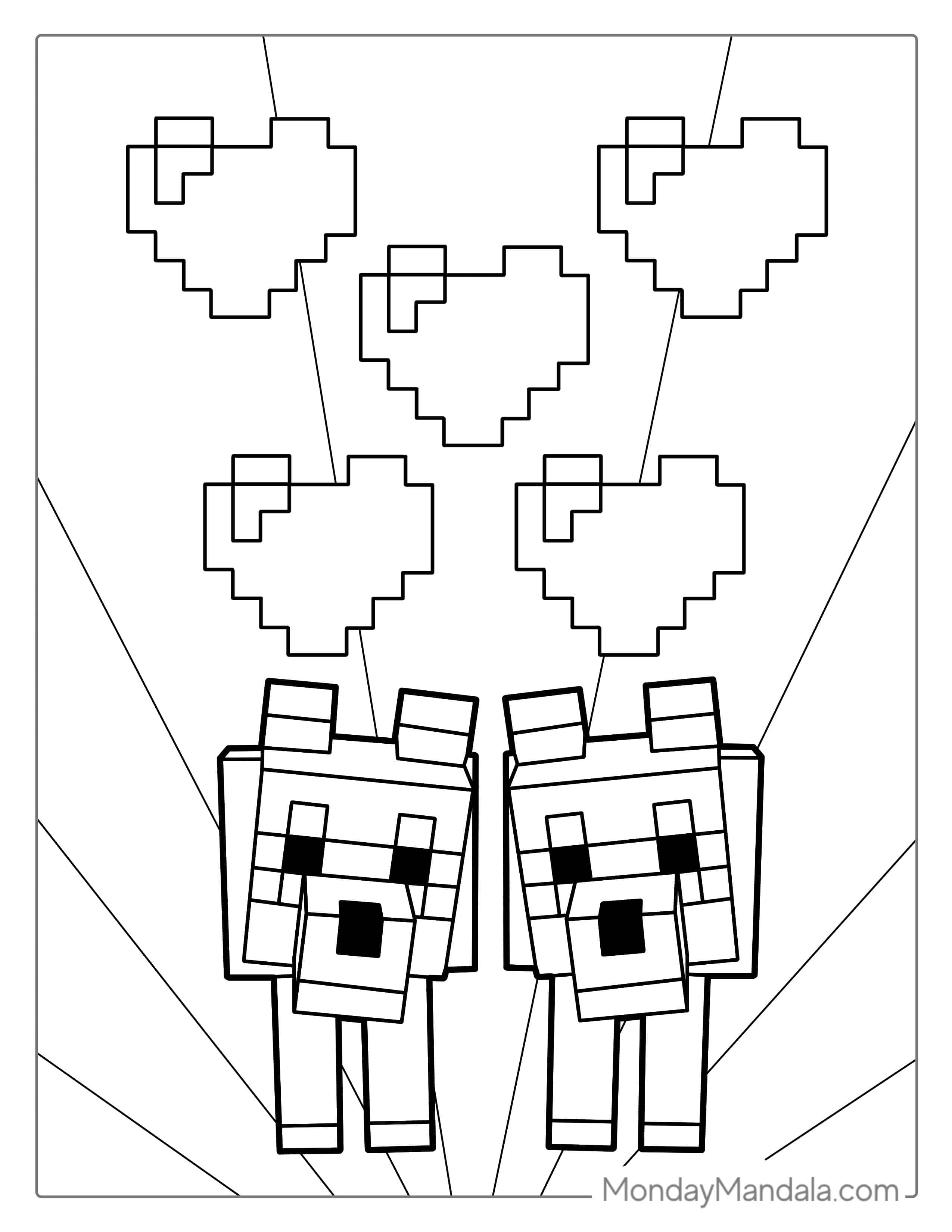 Minecraft Wolves With Love Hearts Coloring Page coloring page — printable line art