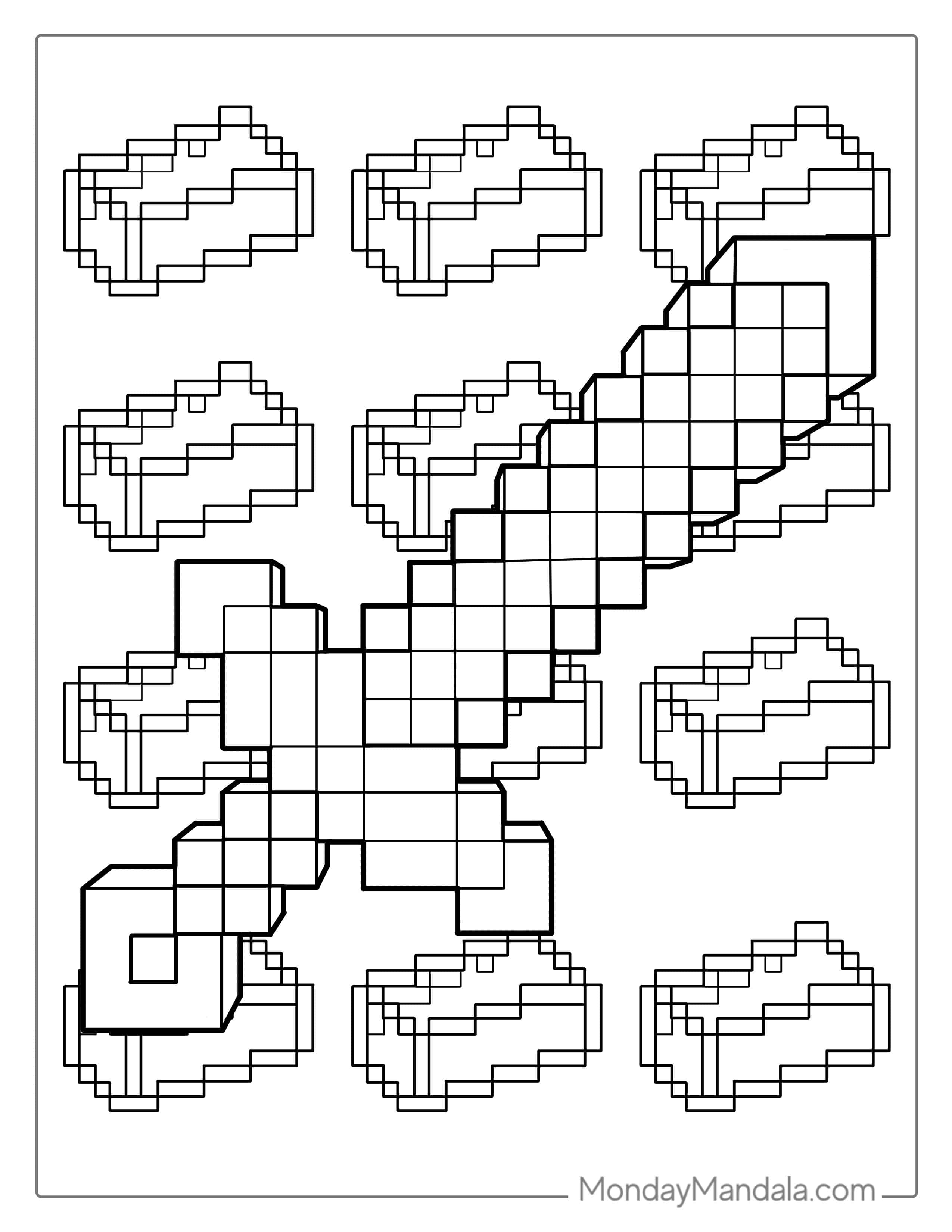 Outline Of Minecraft Diamond Sword To Color coloring page