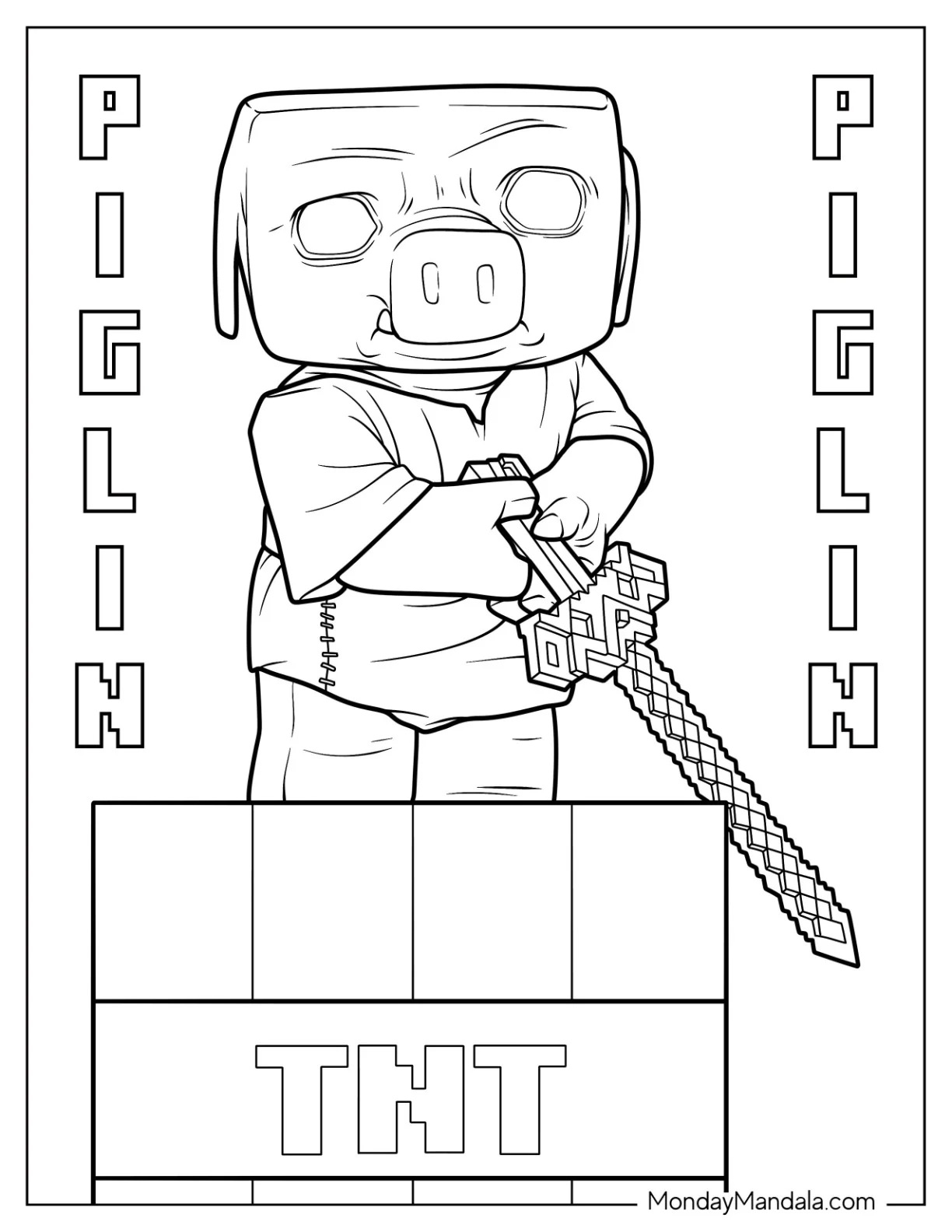 Piglin Holding Sword Standing On TNT Minecraft Movie Coloring Page coloring page