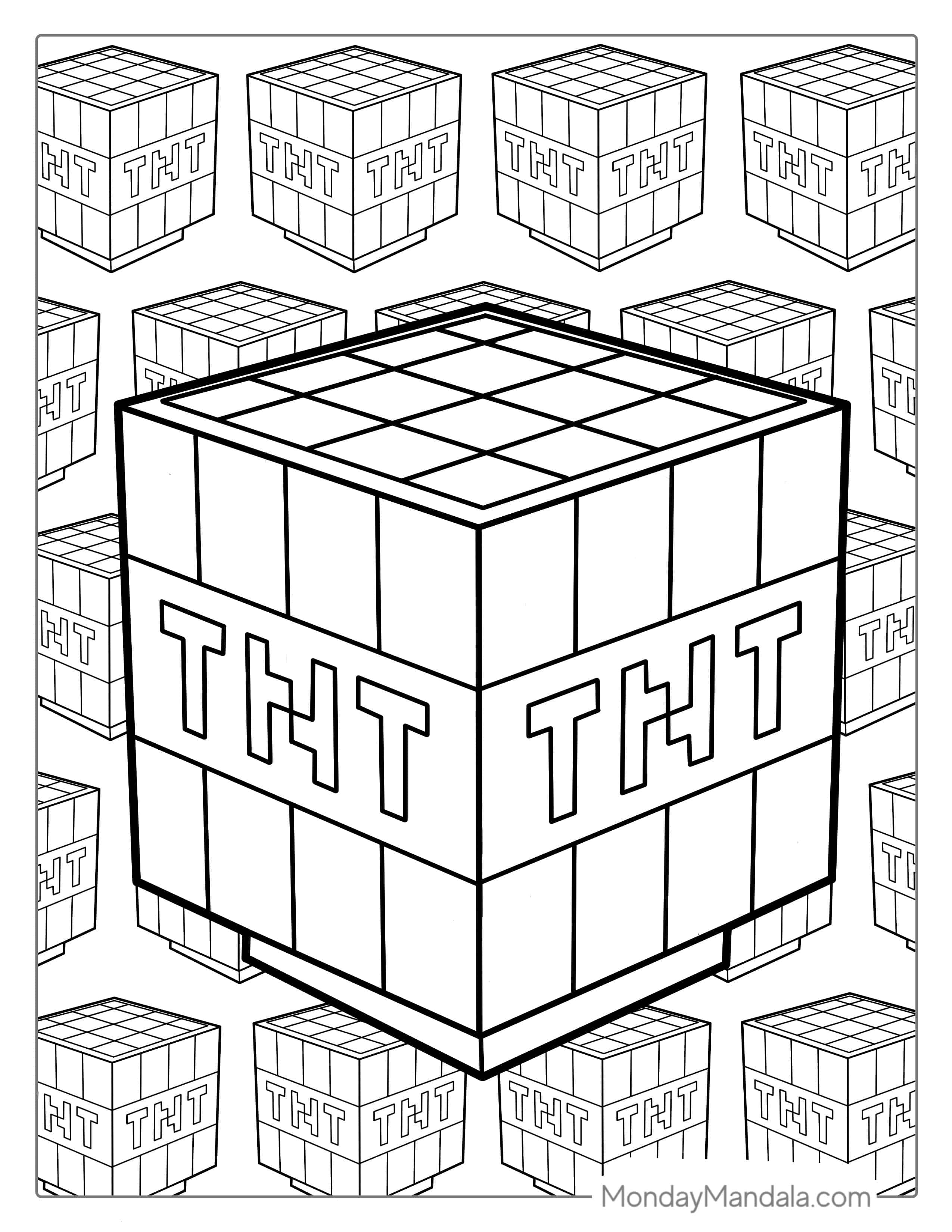 Simple Minecraft TNT Coloring Page coloring page