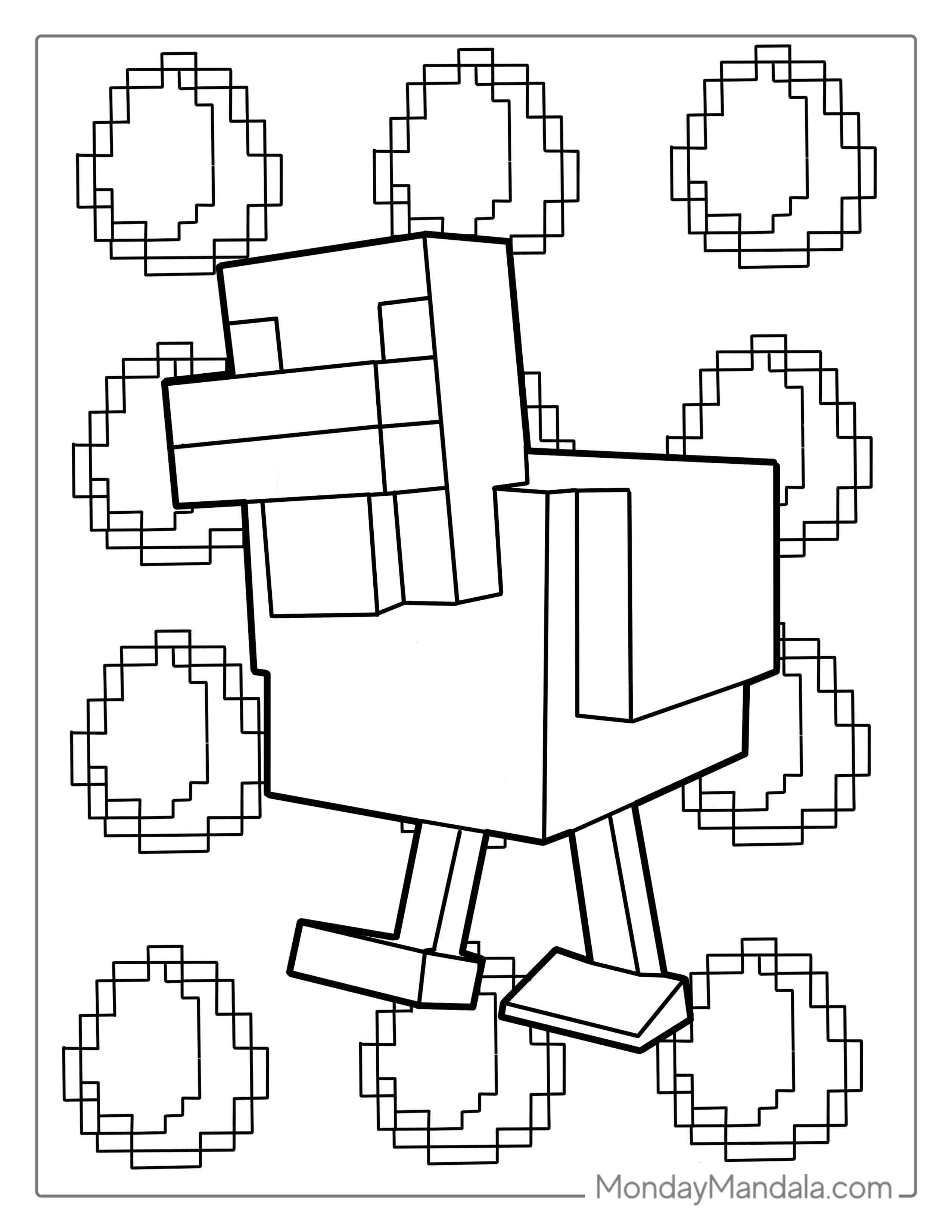 Simple Outline Of Minecraft Chicken To Color coloring page — printable line art