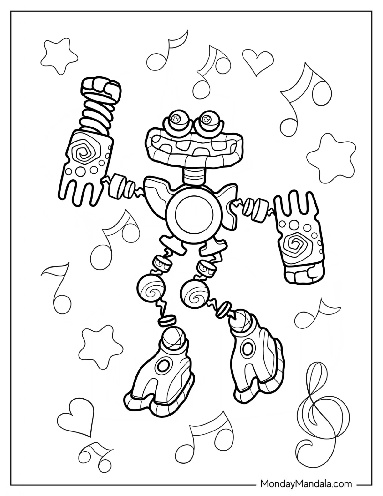 Kawaii Wubbox Waving My Singing Monsters Coloring Page coloring page