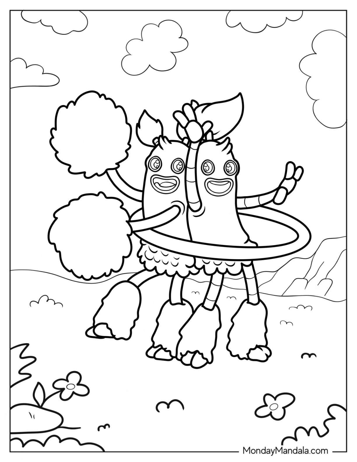 My Singing Monsters Coloring Page Of Pompom And Hoola Dancing For Kids coloring page