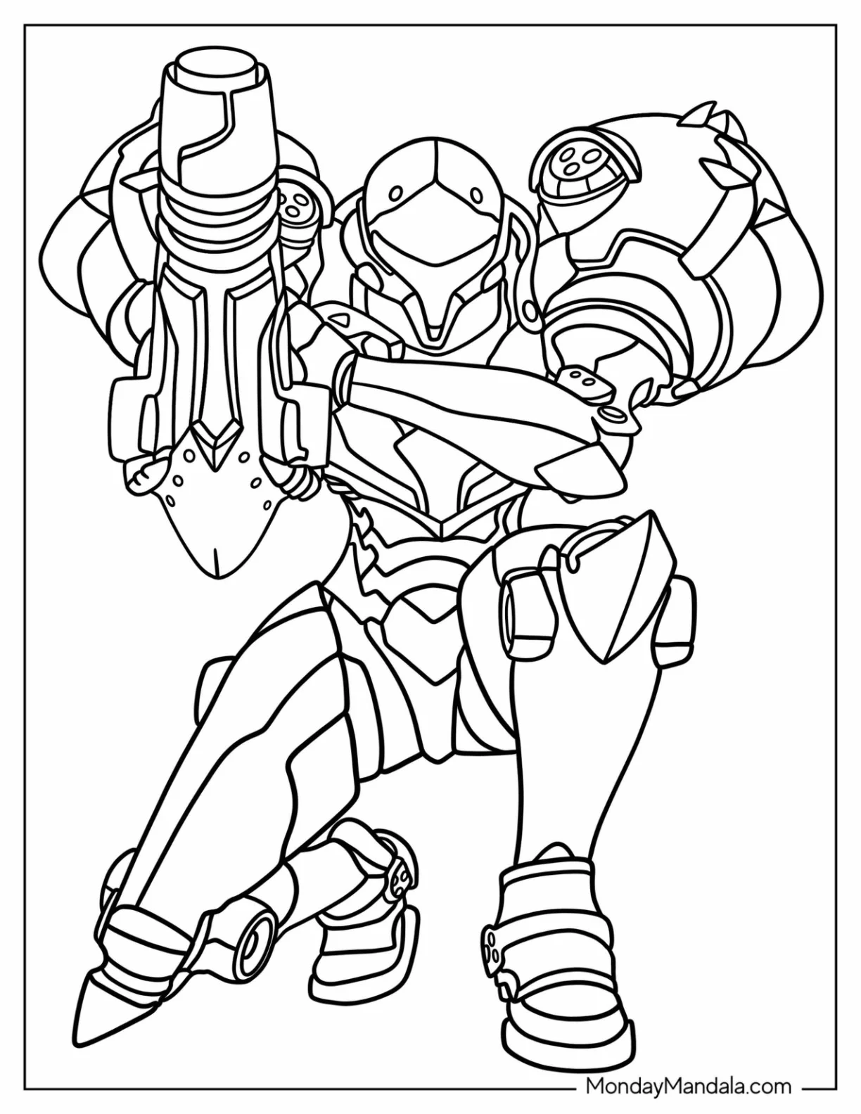 Detailed Nintendo Coloring Page Of Metroid Samus Aran coloring page