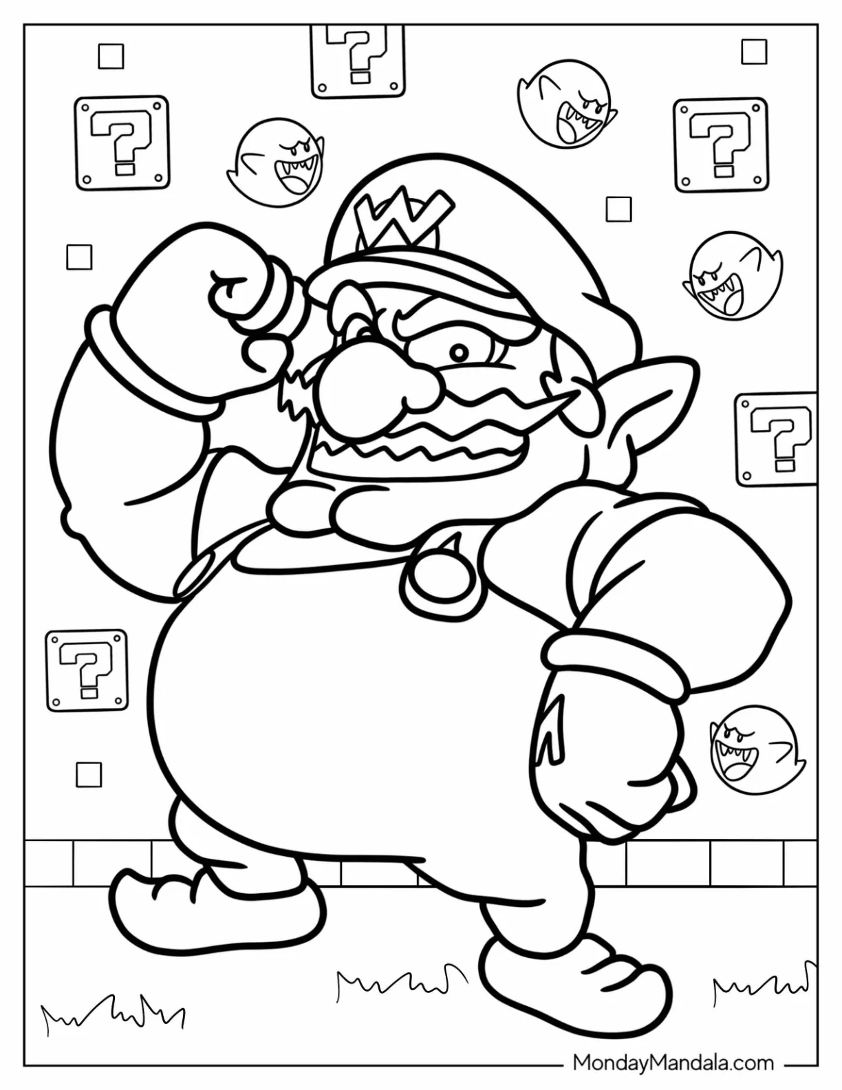 Evil Wario Smiling Nintendo Coloring Page coloring page