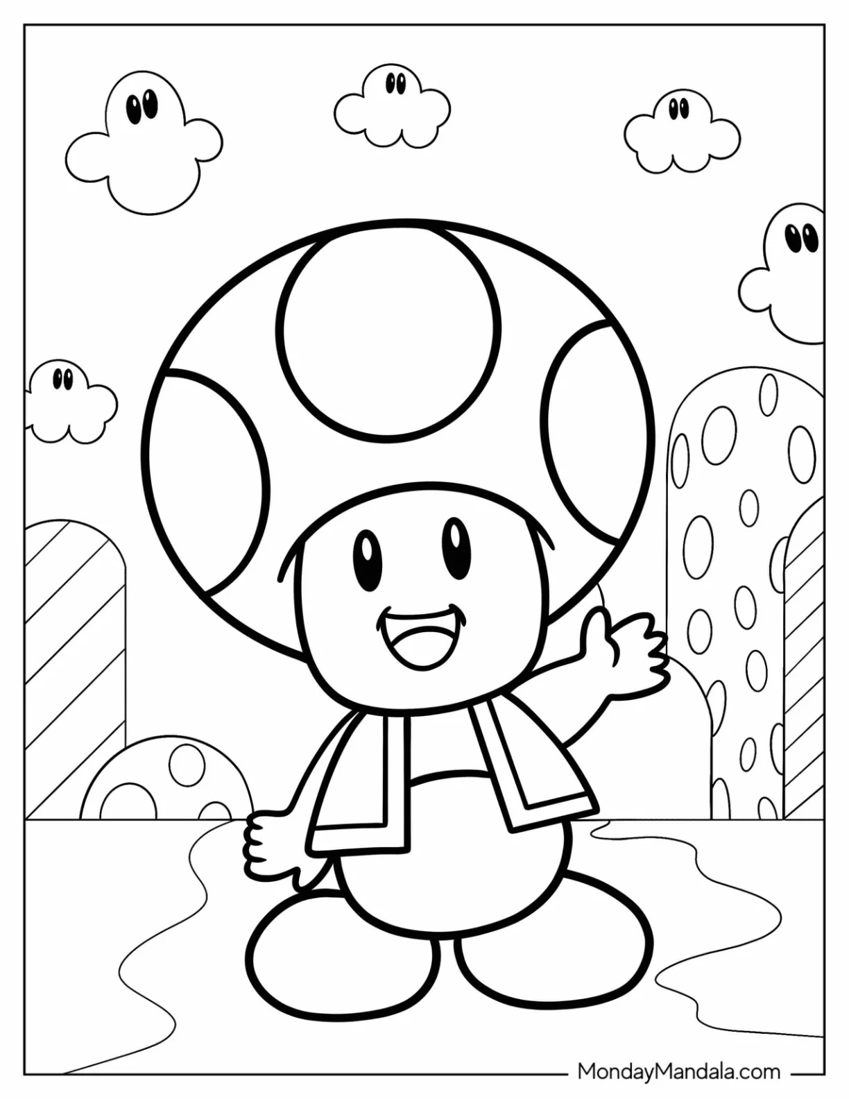 Nintendo Coloring Page Of Cute Toad Waving For Preschoolers coloring page