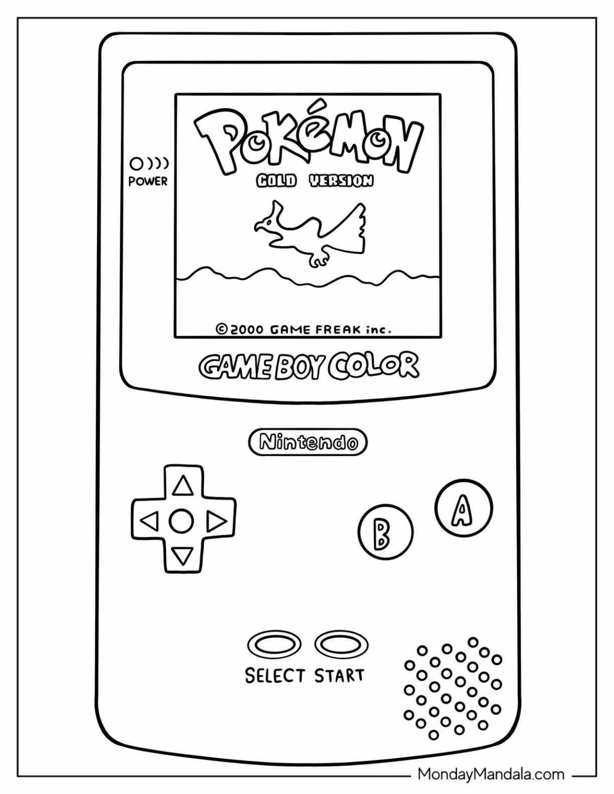 Nintendo Coloring Page Of Game Boy Color With Pokemon Game coloring page