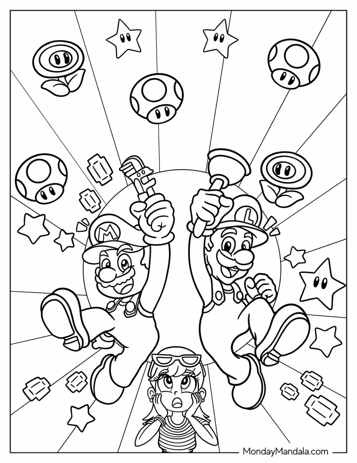 Nintendo Coloring Page Of Kawaii Mario And Luigi For Kids coloring page