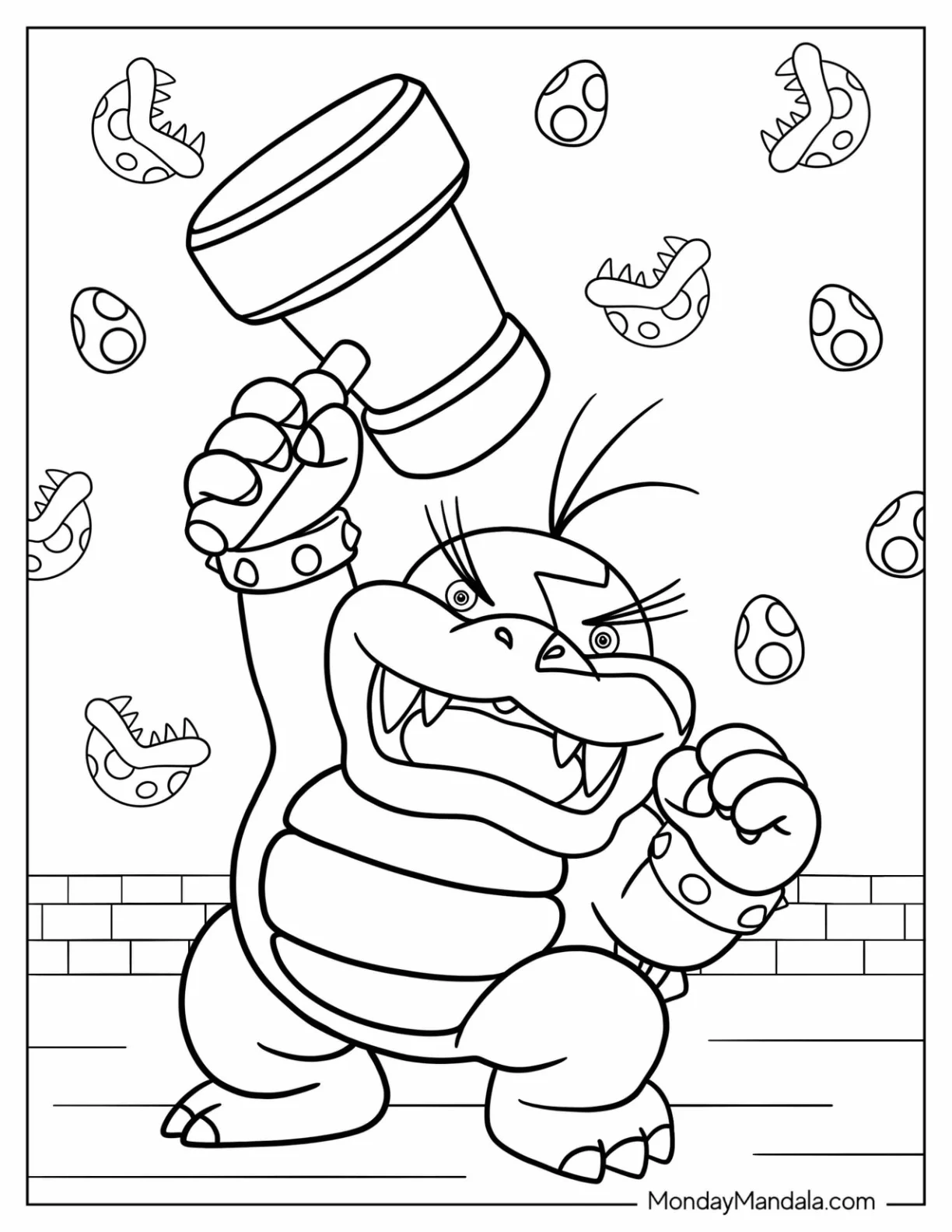 Nintendo Coloring Page Of Morton Koopa Jr. With Hammer For Kids coloring page