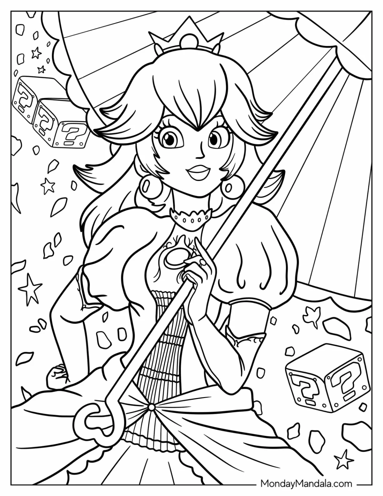 Nintendo Coloring Page Of Princess Peach Holding Umbrella coloring page