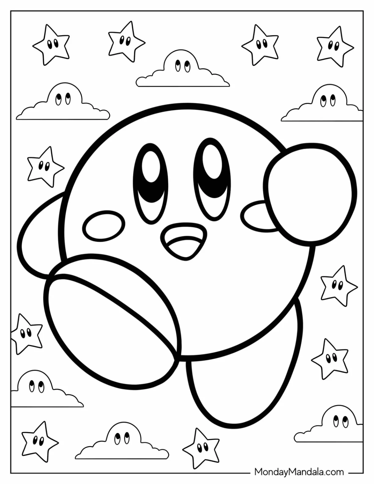 Nintendo Coloring Page Of Simple Kirby Running For Kids coloring page