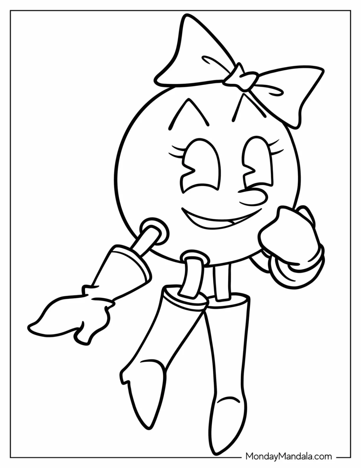 Cute Mrs. Pac-Man Coloring Page Outline coloring page