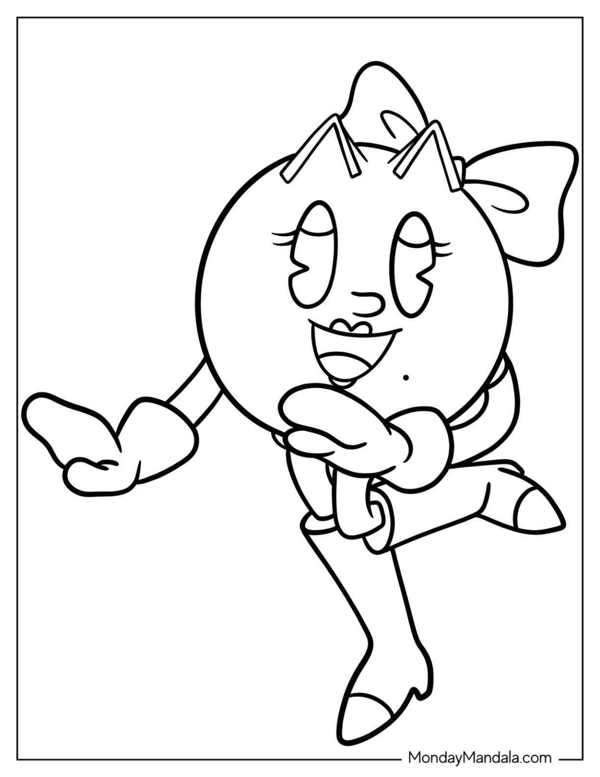 Kawaii Mrs. Pac-Man Coloring Page For Kids coloring page