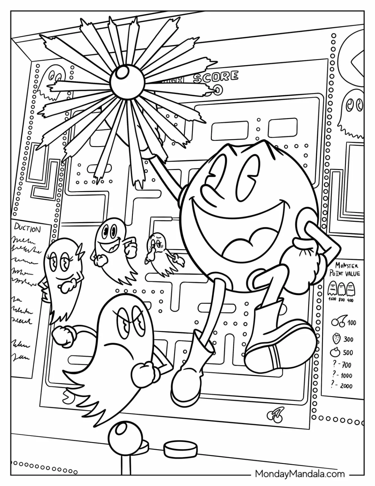Pac-Man Coloring Page Holding Up Pac Dot coloring page