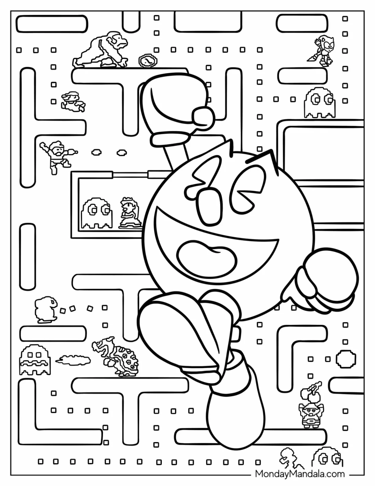 Pac-Man Coloring Page With Fist In The Air coloring page