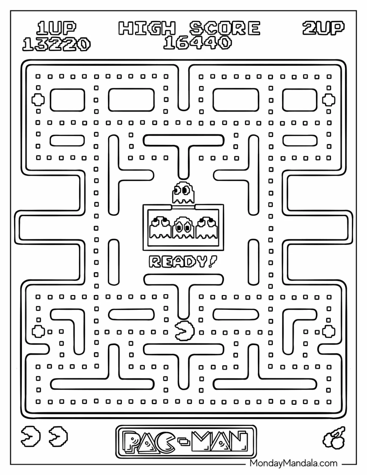Retro Pac-Man Coloring Page Game View coloring page