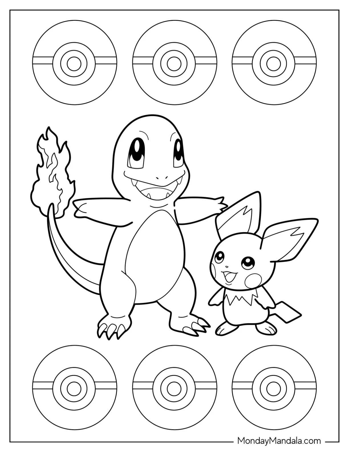 Charmander With Pichu Coloring Page coloring page