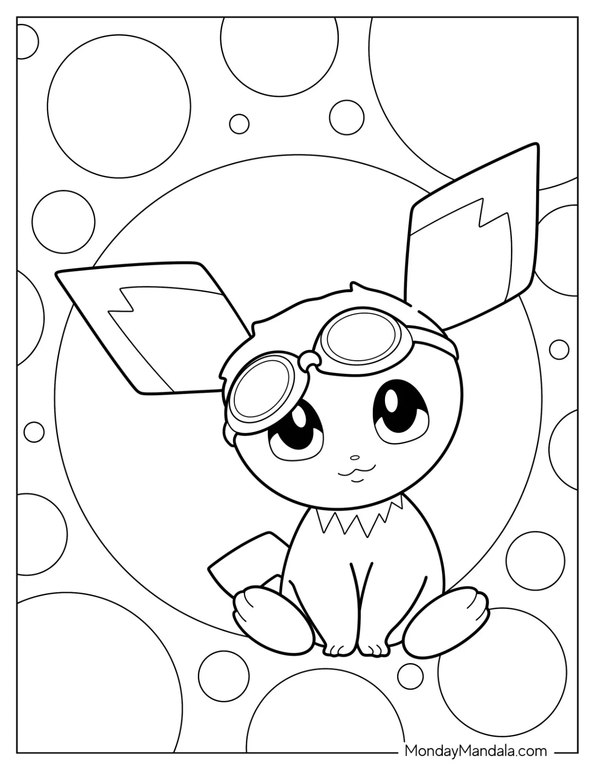 Cute Pichu Coloring Page Wearing Goggles For Kids coloring page