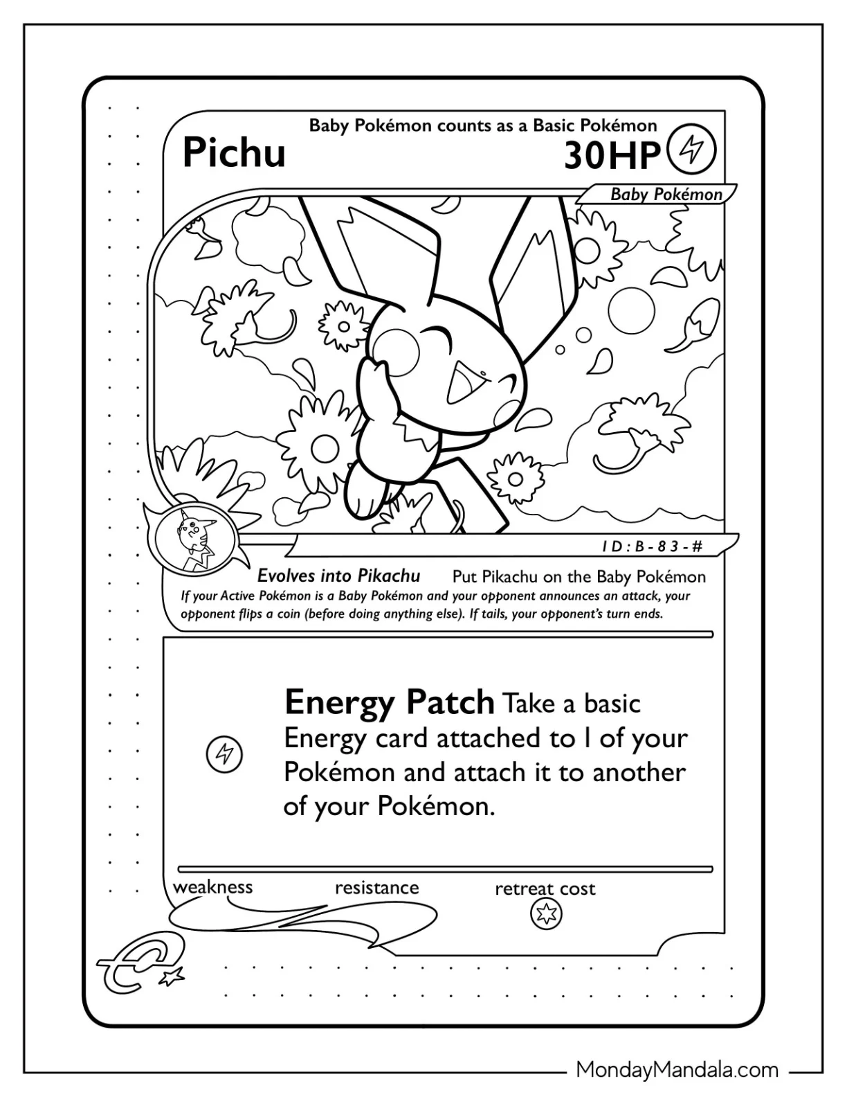 Energy Patch Pichu Coloring Page Pokemon Card coloring page