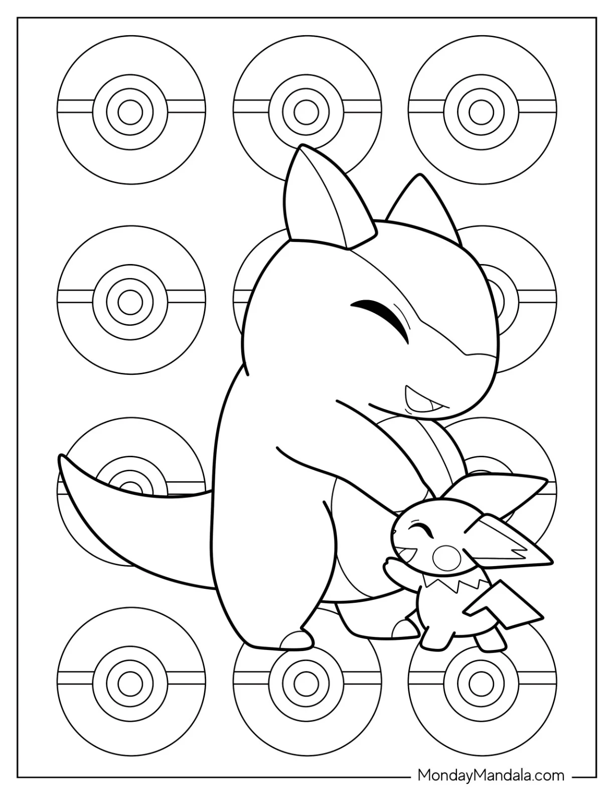 Kangaskid Hugging Pichu Coloring Page For Kids coloring page