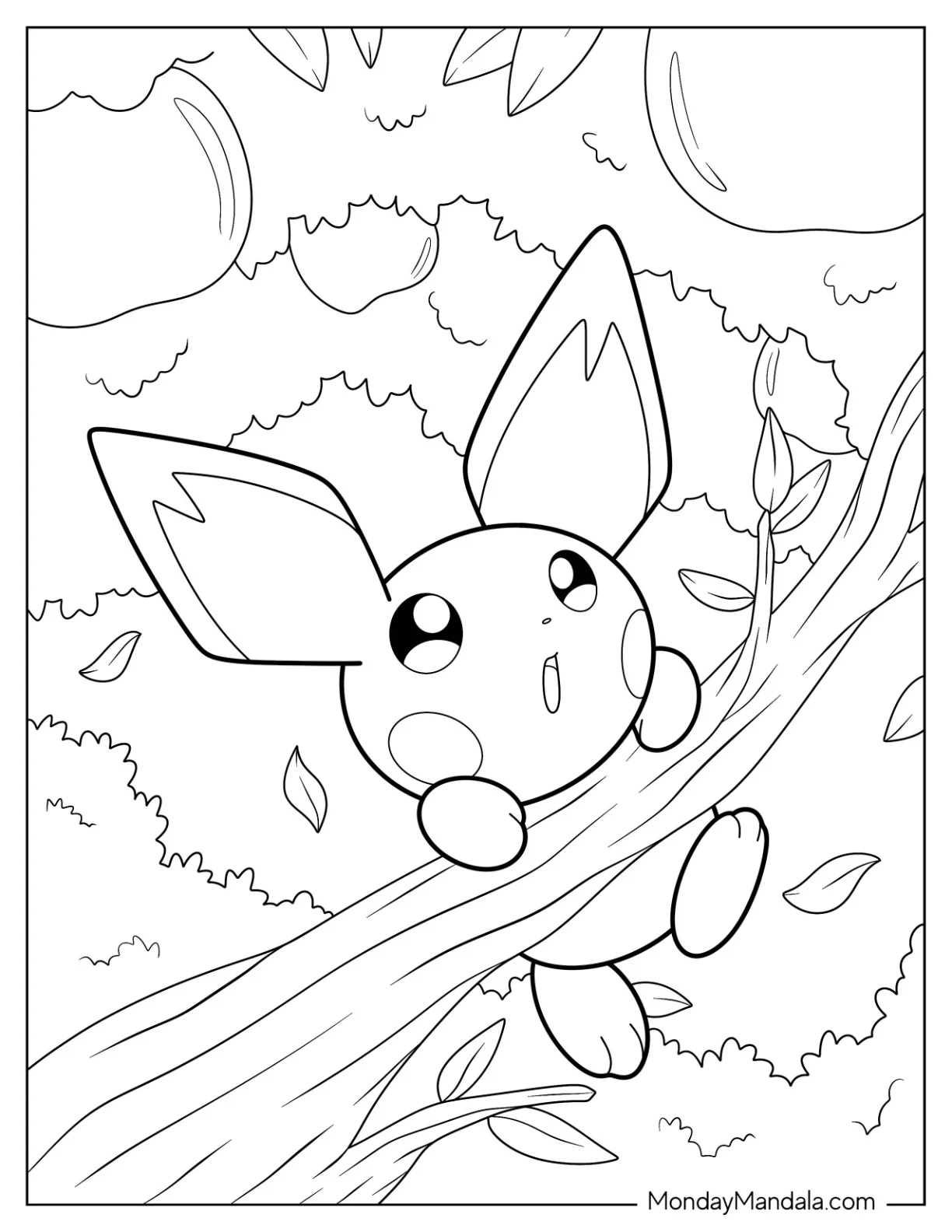 Pichu Coloring Page Climbing An Apple Tree coloring page
