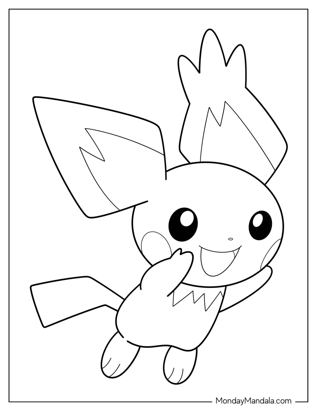 Pichu Coloring Page Leaping In The Air Outline For Preschoolers coloring page
