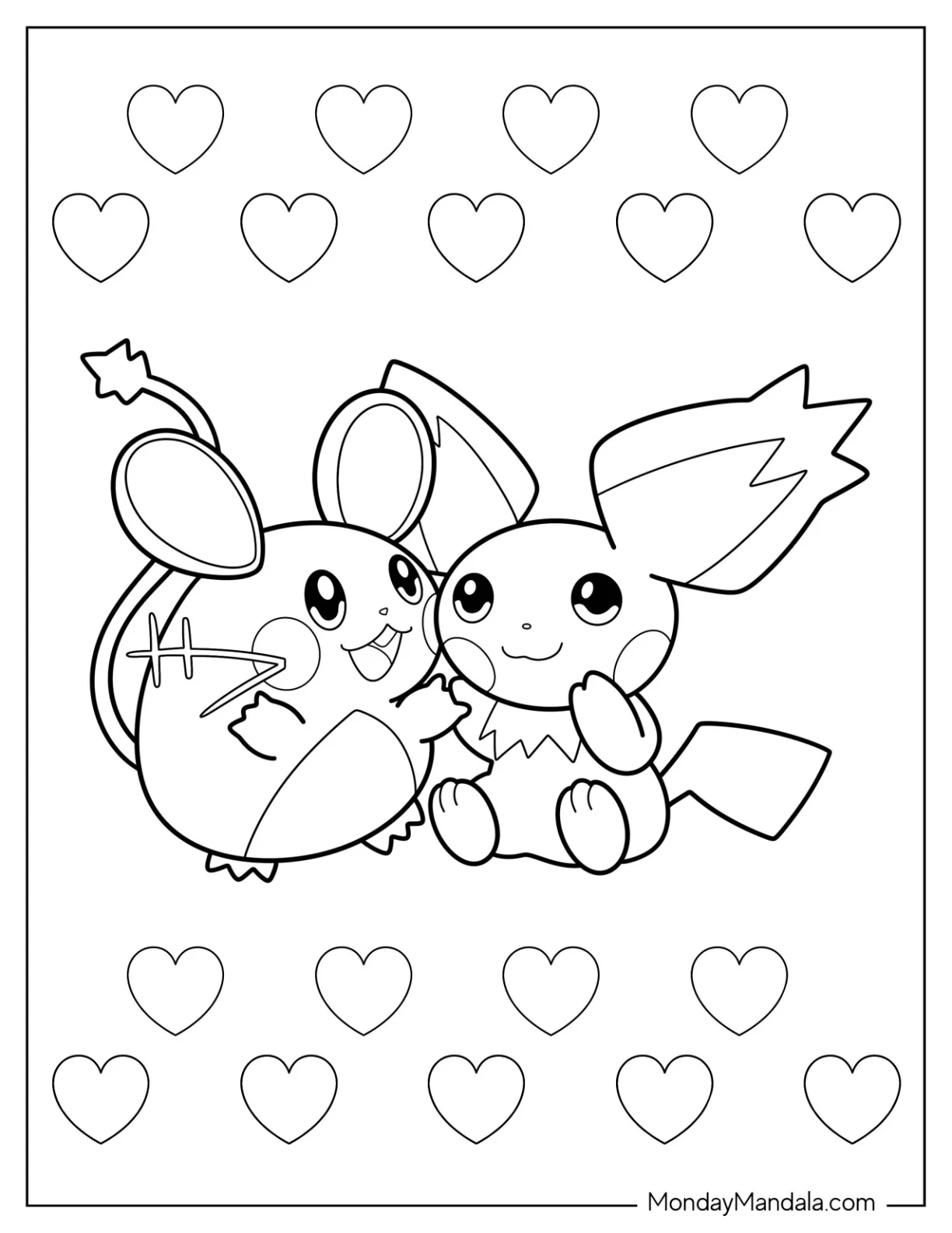 Pichu Coloring Page Sitting With Stuffed Toy Raichu coloring page