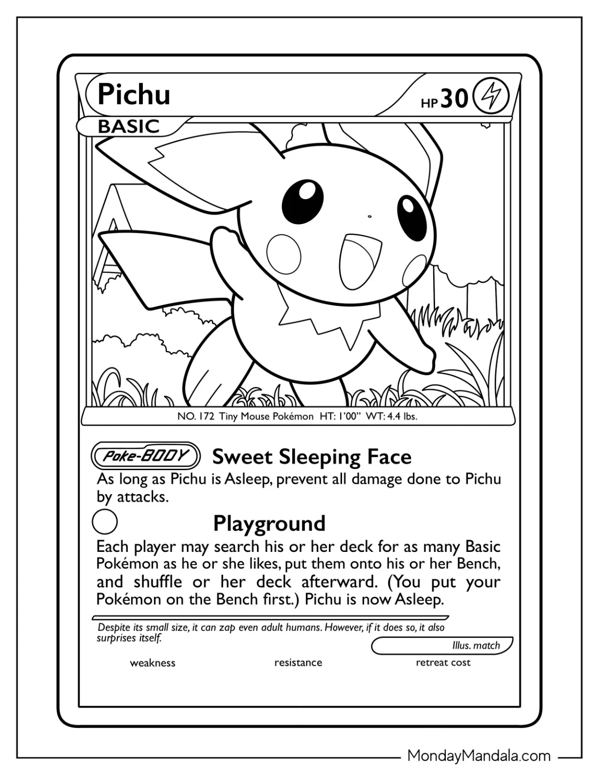 Pichu Coloring Page Sweet Sleeping Face Pokemon Card coloring page