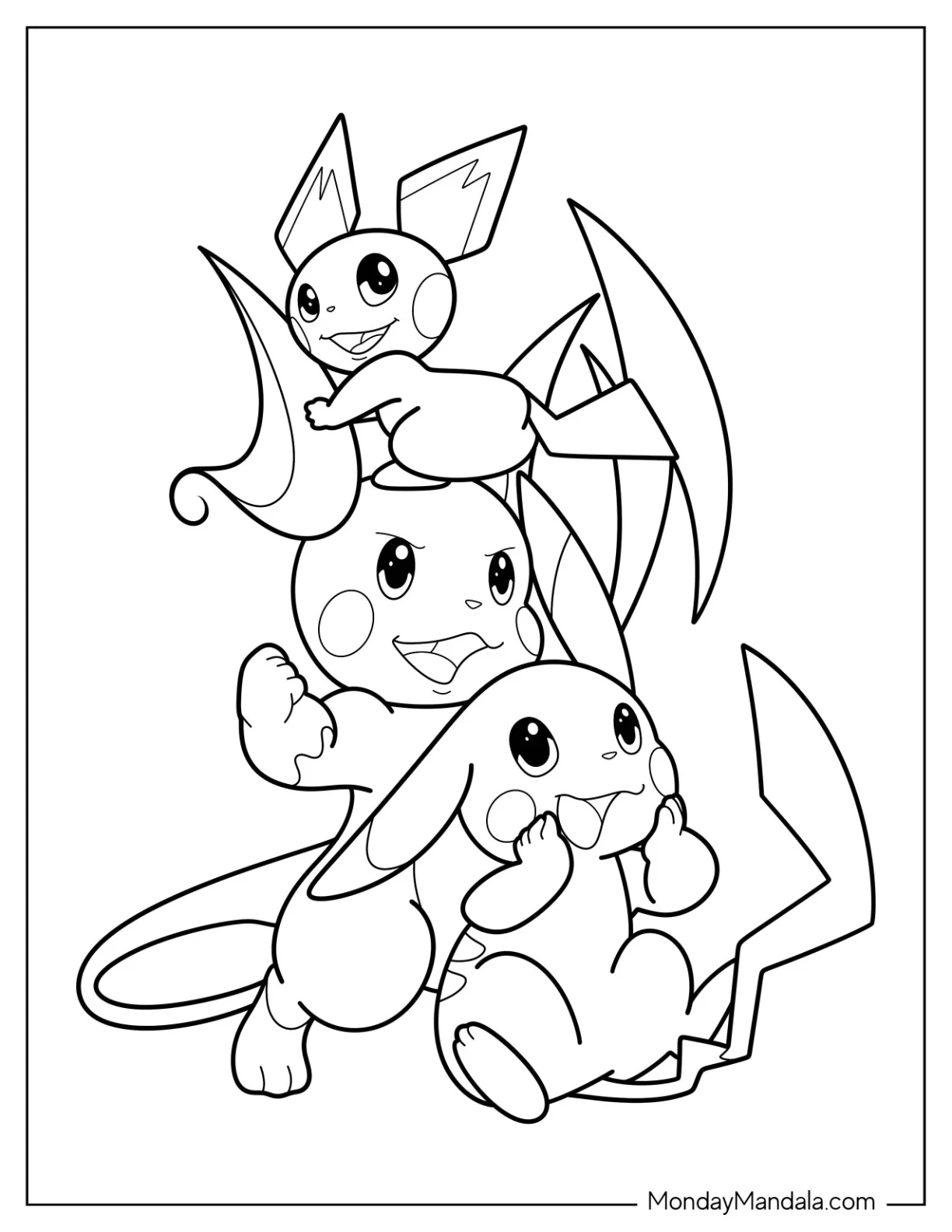 Pichu Coloring Page With Pikachu And Raichu coloring page