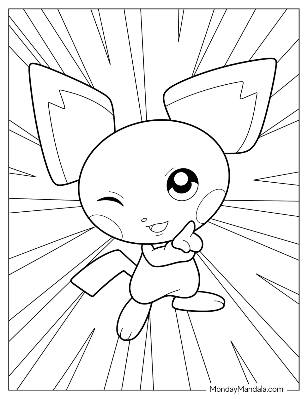 Winking Pichu Coloring Page For Kids coloring page