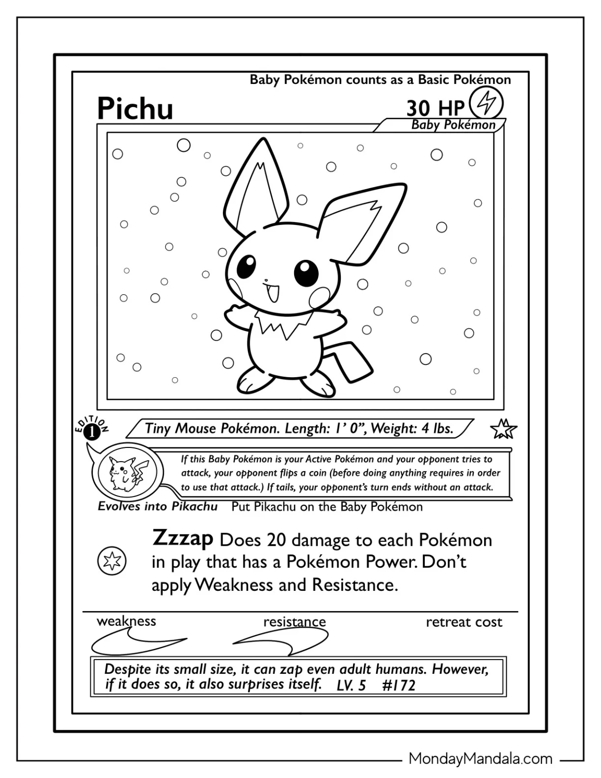 Zzzap Pichu Coloring Page Pokemon Card coloring page