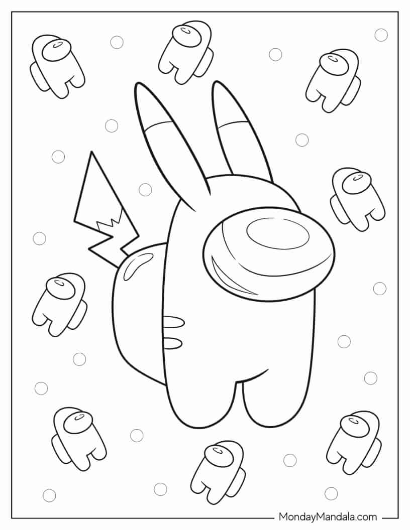 Among Us Pikachu Coloring Sheet coloring page — printable line art